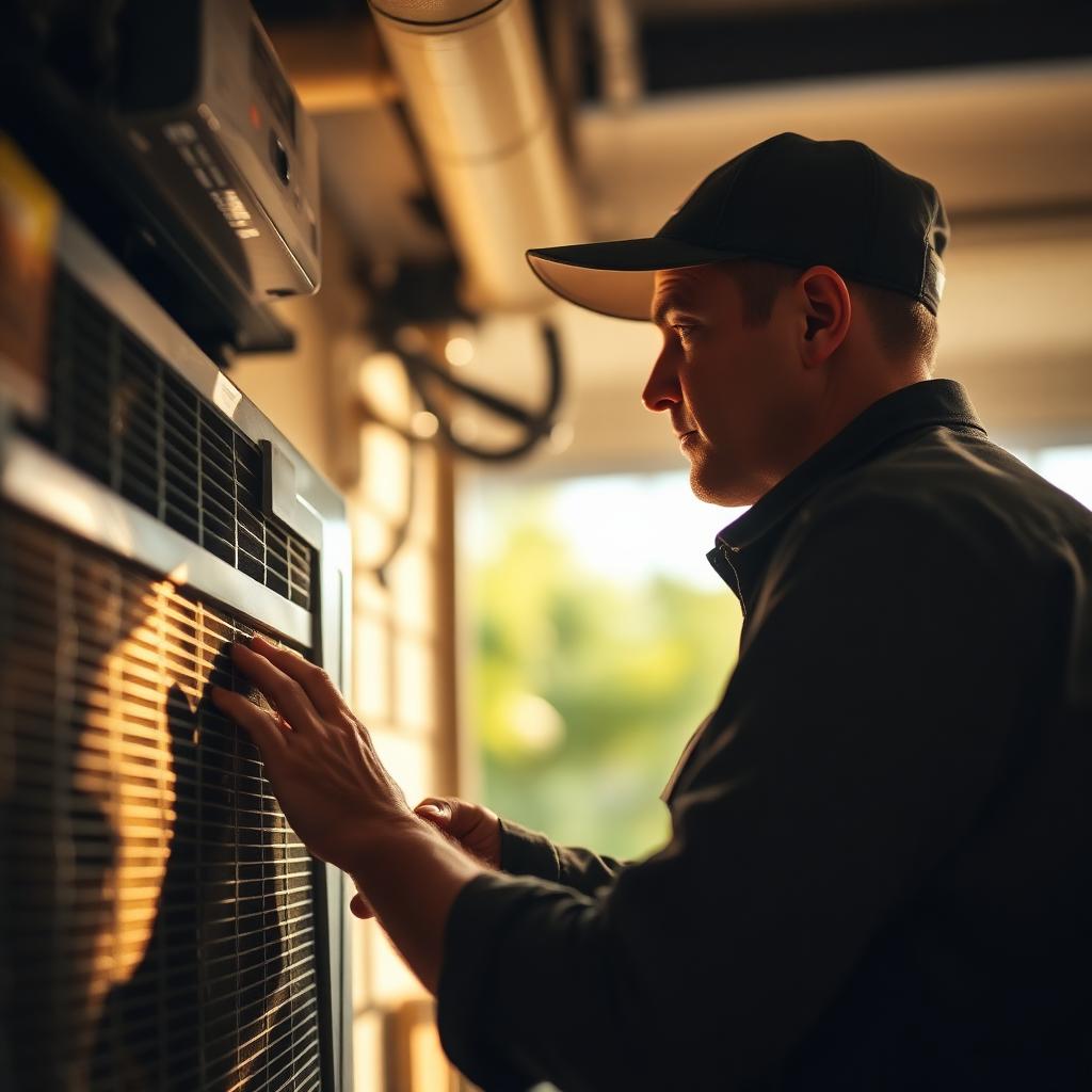 HVAC technician inspecting a residential unit